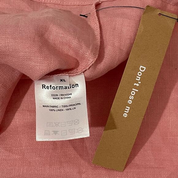 NWT Reformation Zoya Smocked Linen Mini Dress - Pink - XL - Picture 11 of 14